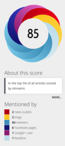 an Altmetric donut with square icons underneath, detailing what each colour represents