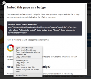a step by step process of how to embed an Altmetric badge onto a website