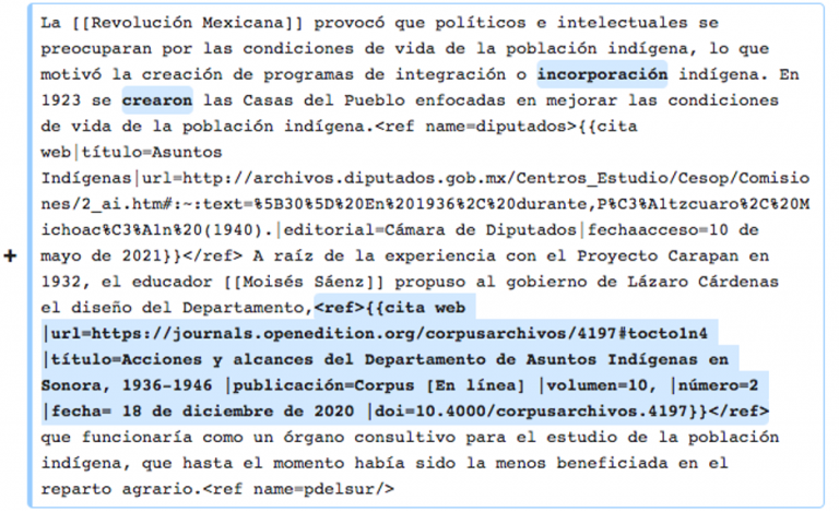 a Wikipedia reference list source code in Spanish